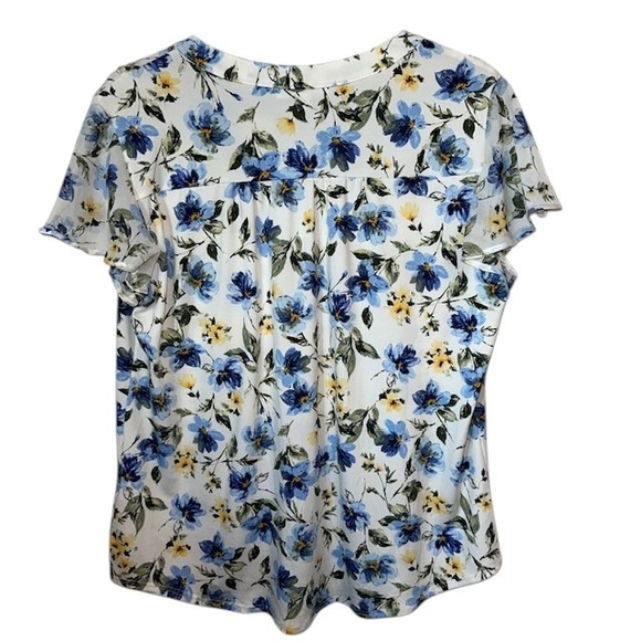 Perseption Concept Floral Ruffle Blouse Button Down Top Short Sleeve Size L‎ - Picture 5 of 16